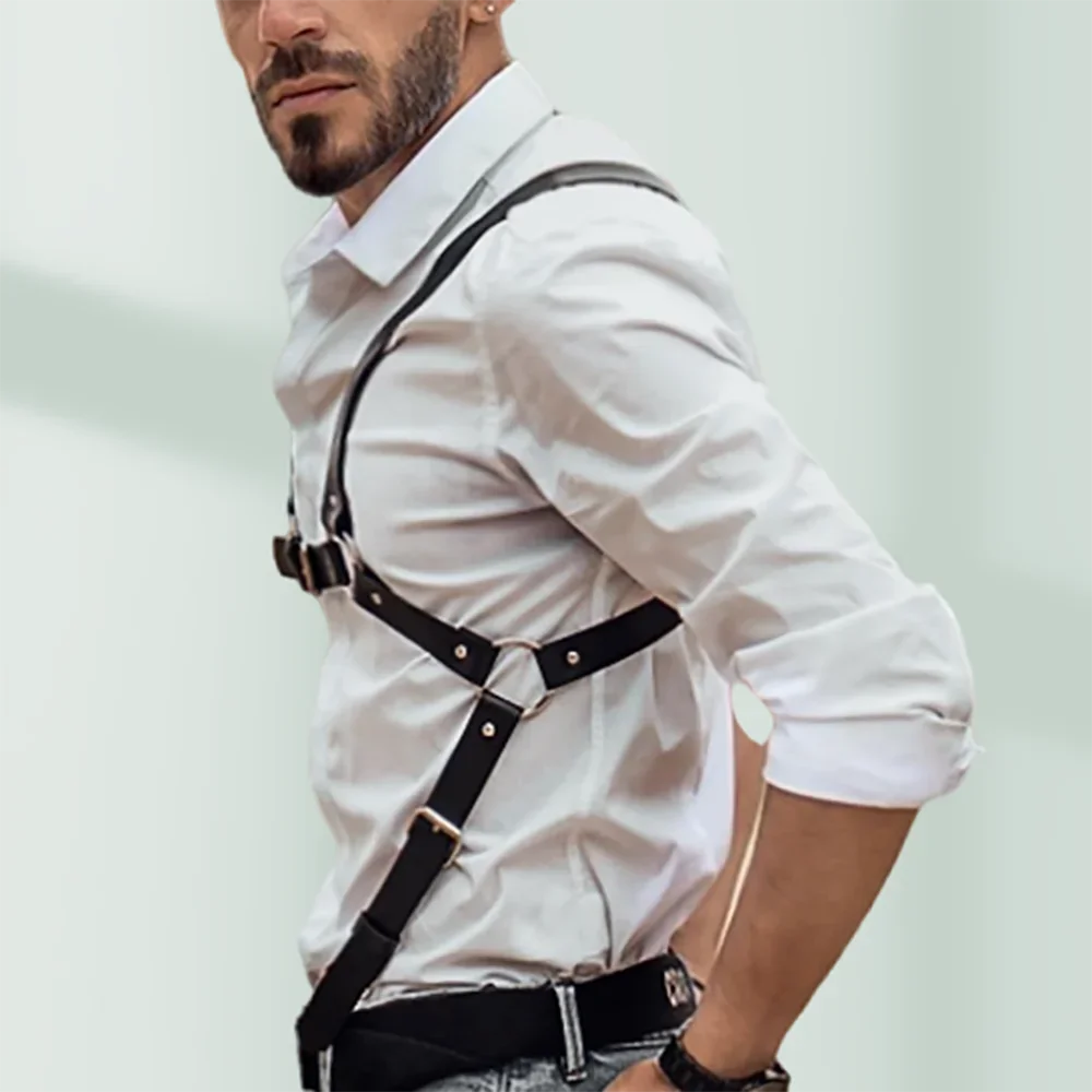 Men\'s Fashion Suspenders PU Leather Adjustable Straps Suspenders Gentlemen\'s Casual Clothing Accessories