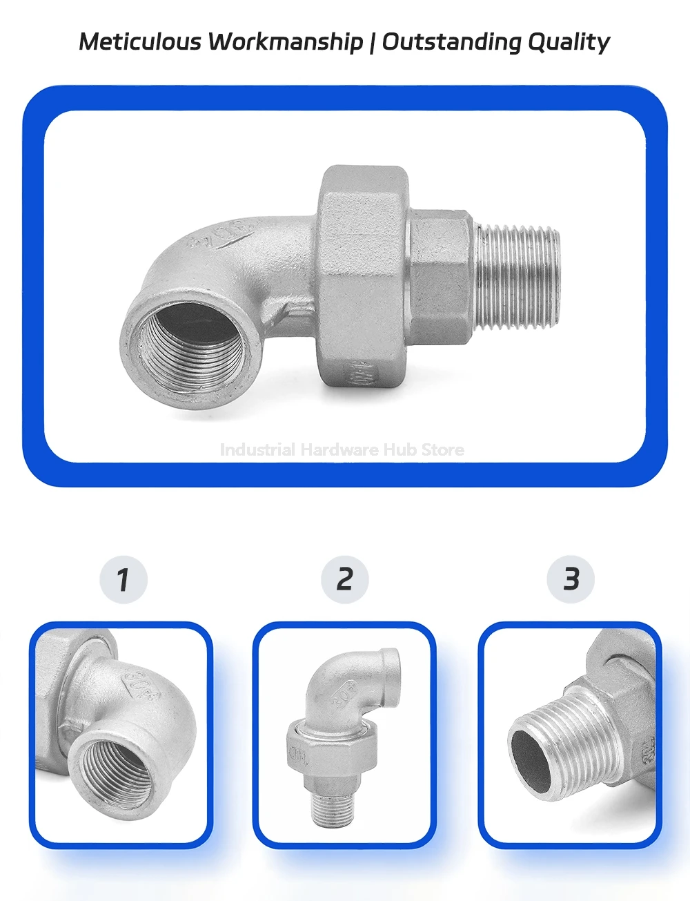 90-Grad-Winkelverbindung SS304 Edelstahl BSPT Außengewinde und Innengewinde, 1/4 "-2" auslaufsicherer Rohrverschraubungsverbinder aus Guss – Detail 11