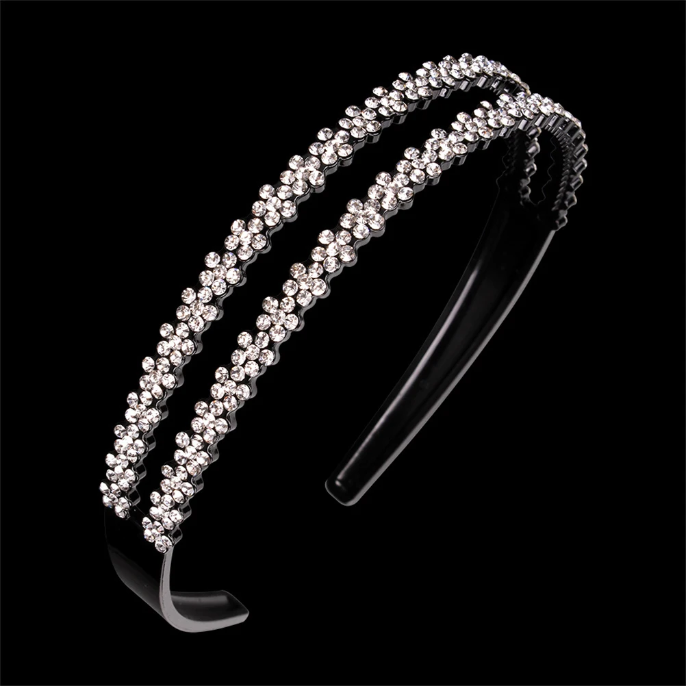 

3pcs Non-Slip Rhinestone Flower Headband Fashion Hair Hoop For Women Glitter Hairband Party Wedding Daily Wear Decor
