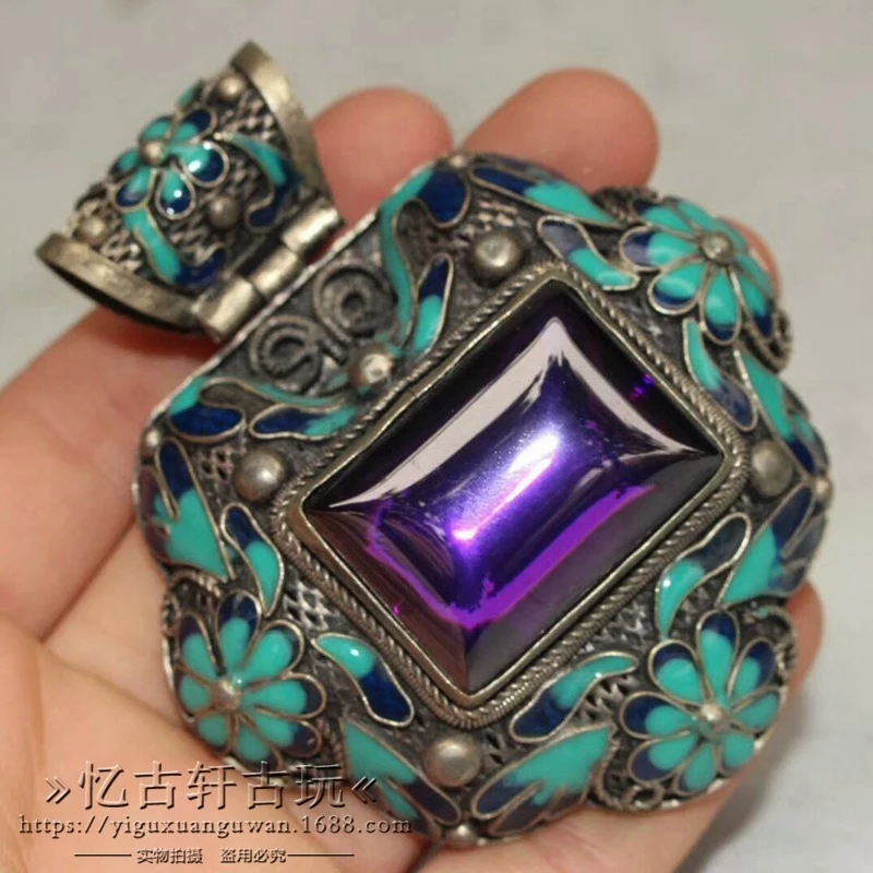 And Vintage Crafts, Antique- White Copper Cloisonné Zircon Pendant, Retro Ethnic Style
