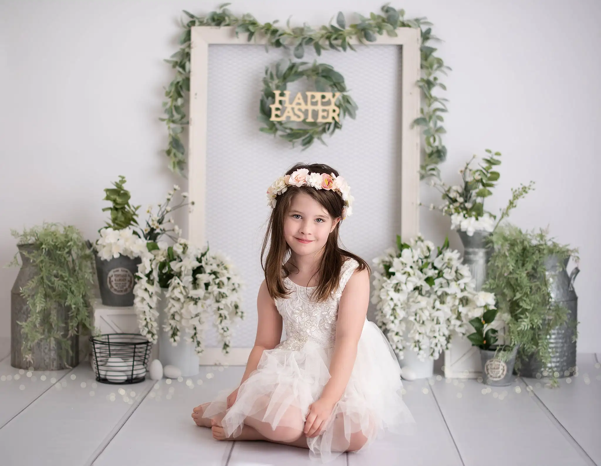 Easter White Door Backdrops Kids Girl Photography Child Adult Photocall Decors Plants Wreath Bunny Eggs Backgrounds