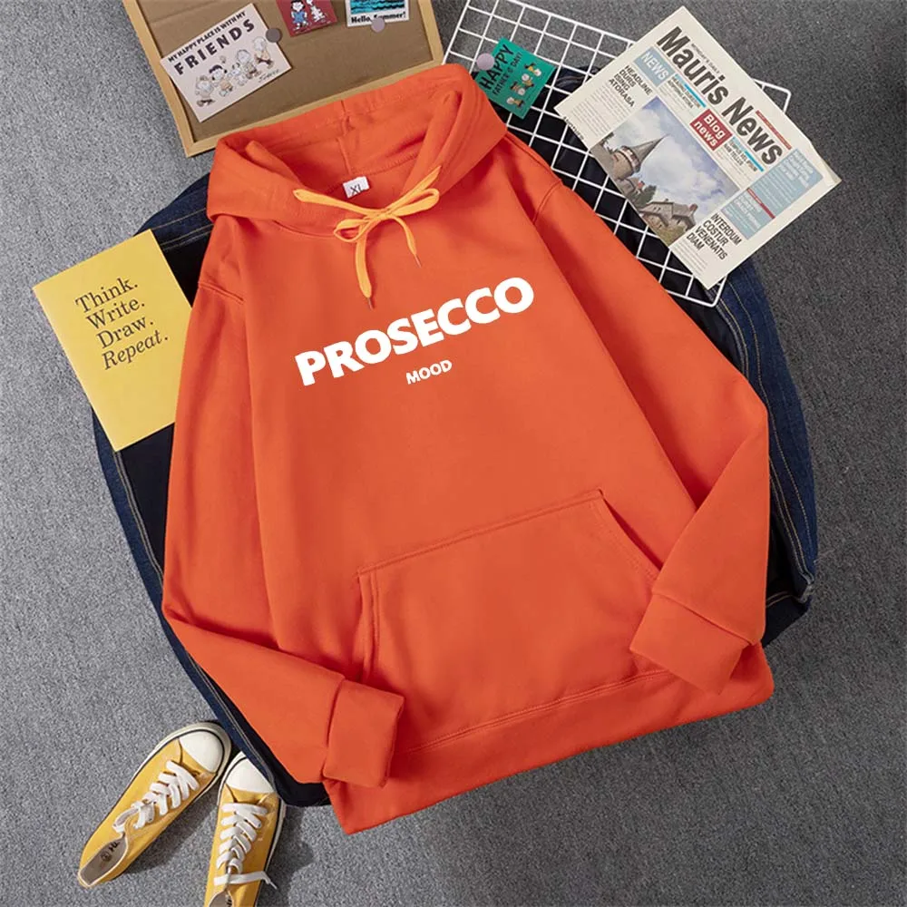 PROSECCO MOOD Letter Graphic Printed Hoodies  Women Summer Oversize Female Clothing Elegant O Neck Cotton Lady Tops Y2k