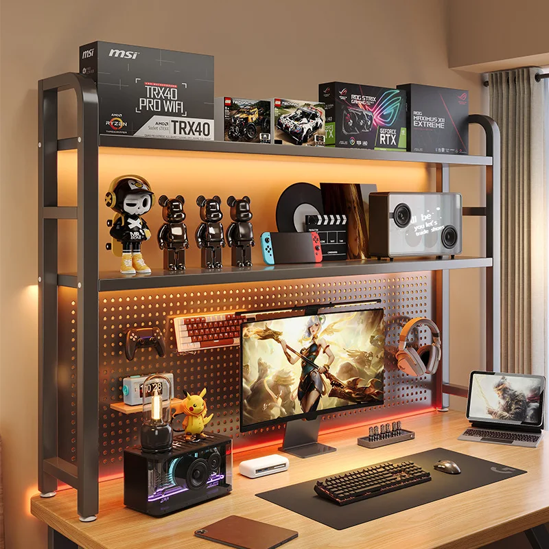 Firm Bookshelf desktop wrought iron hole board multi-layer storage expansion storage shelf computer desktop finishing rack