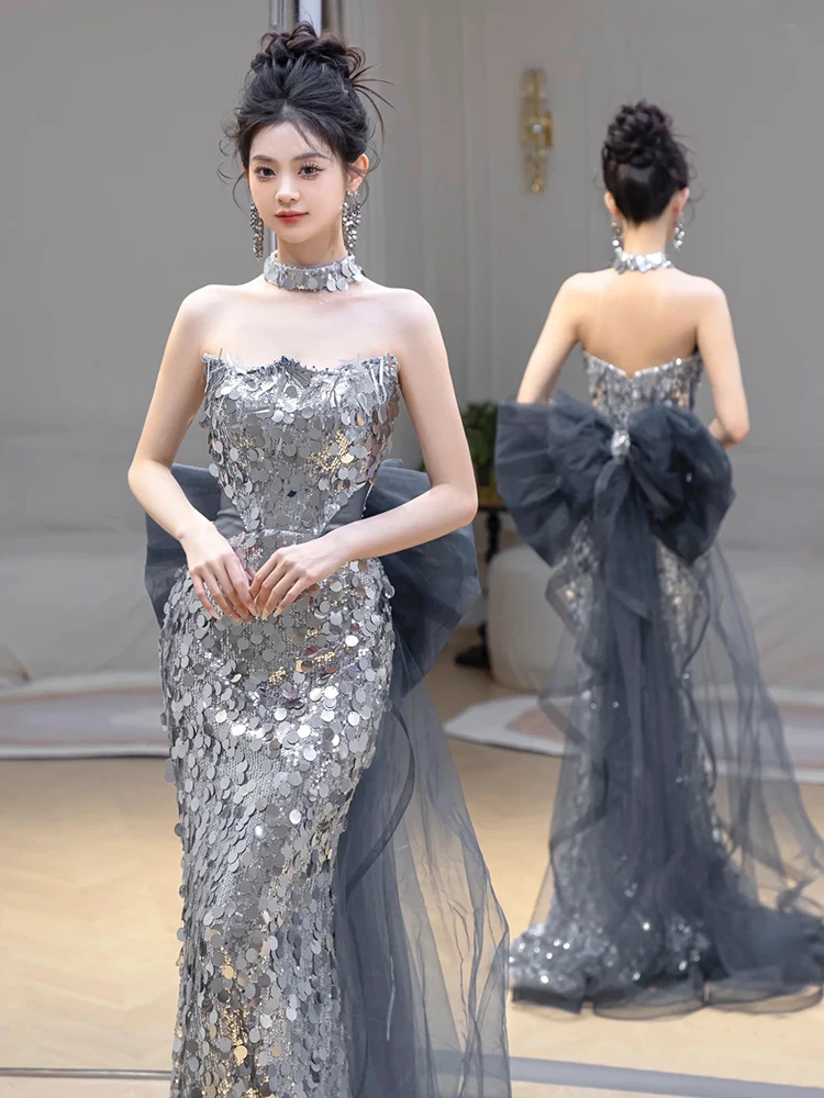 

Ele Fi Tail Evening Gown Women's High-End Luxury Wedding Dr Adult Birthday Par Engagement Long Skirt