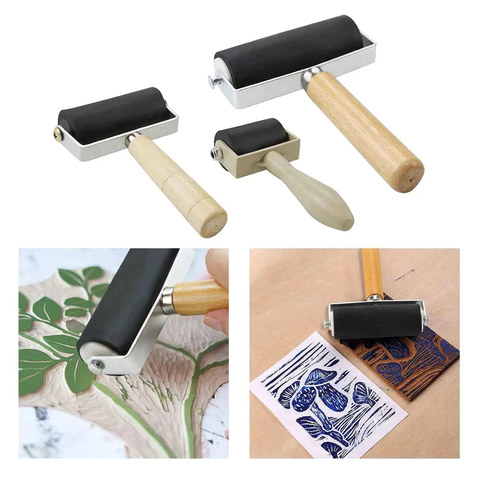 

3pcs Printing Roller Printmaking Wooden Handle for Carved Surfaces