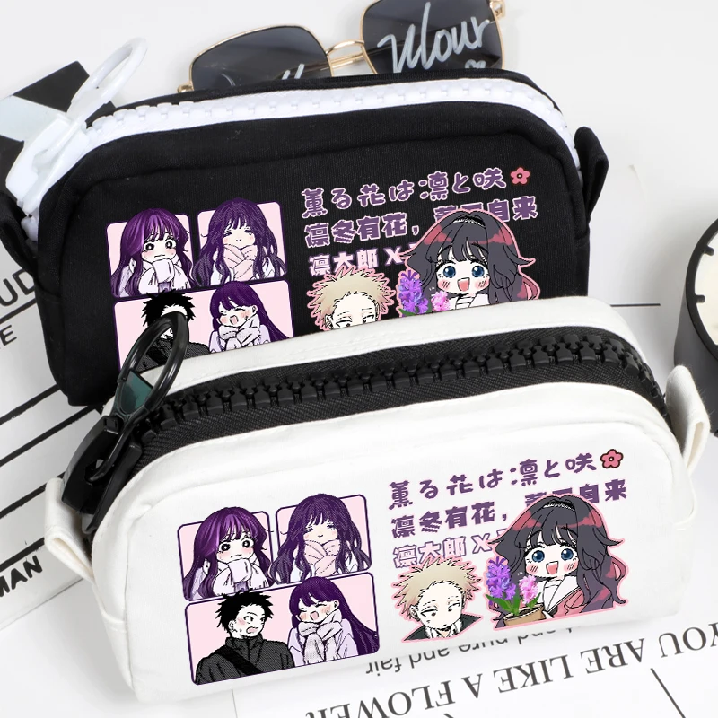 Anime The Fragrant Flower Blooms With Dignity Pencil Case Waguri Kaoruko Pen Bag Cosplay Pencil Box Cartoon Cosmetic Storage Bag