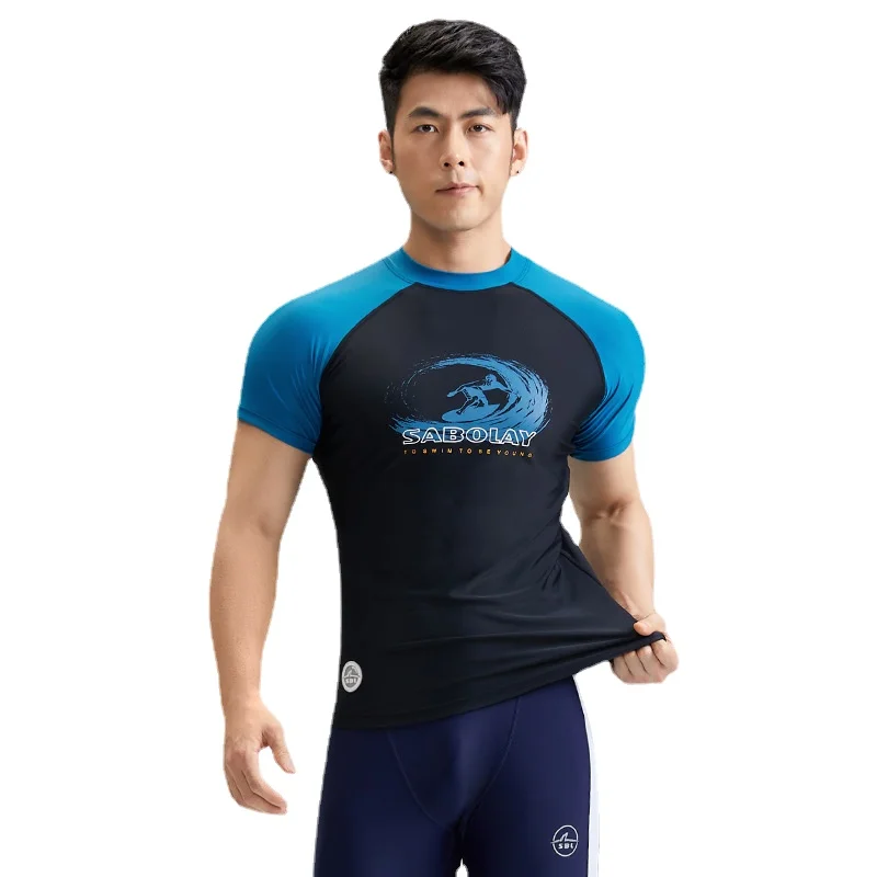 SABOLAY Men Elastic Short Sleeves Swimwear Rashguard Surf Diving Swimsuit Spearfishing Kitesurf Rash Guard Dry