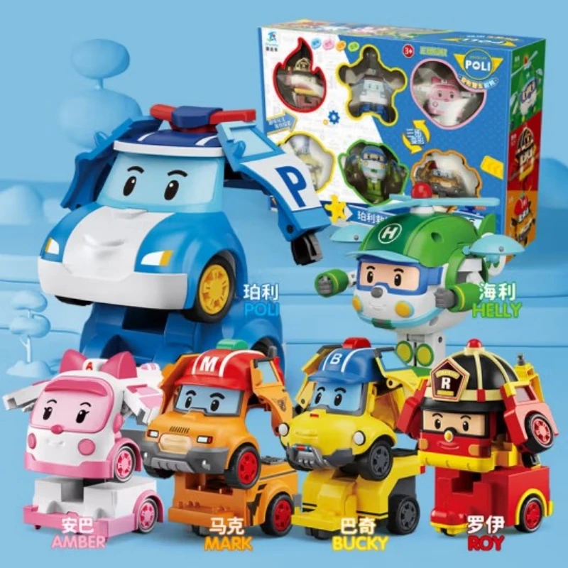 Cartoon Anime Action Figures Robocar Poli Ambe Roy Helly Transformation Robot Car Assembly Puzzle Toys for Kids Birthday Gifts