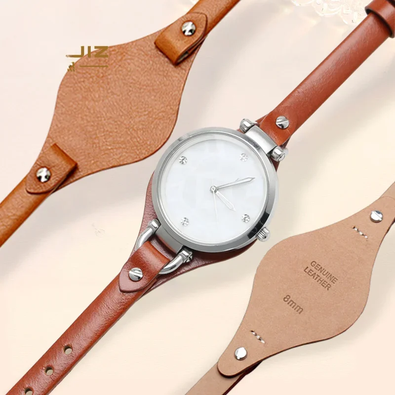 For Fossil Bottom Tray Cowhide Watchbands Women Es3262 Es3060 Genuine Leather Soft 8mm Rose Steel Buckle Watch Strap