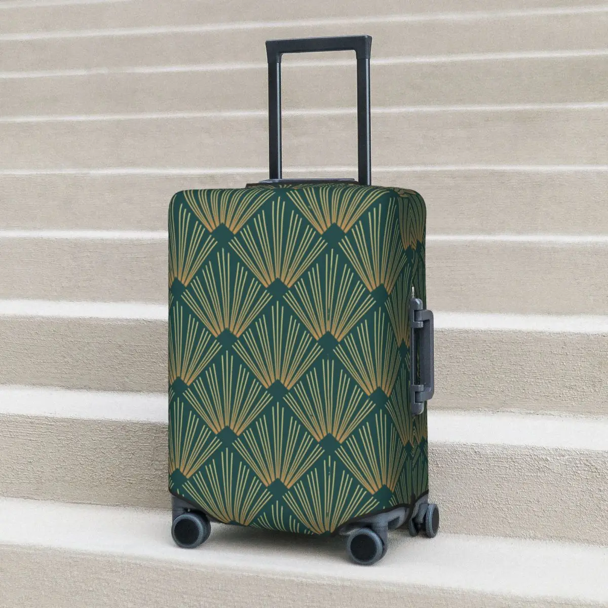 

Rhombuses Spiral Pattern Suitcase Cover Art Deco Green Geometric Business Protection Flight Practical Luggage Supplies