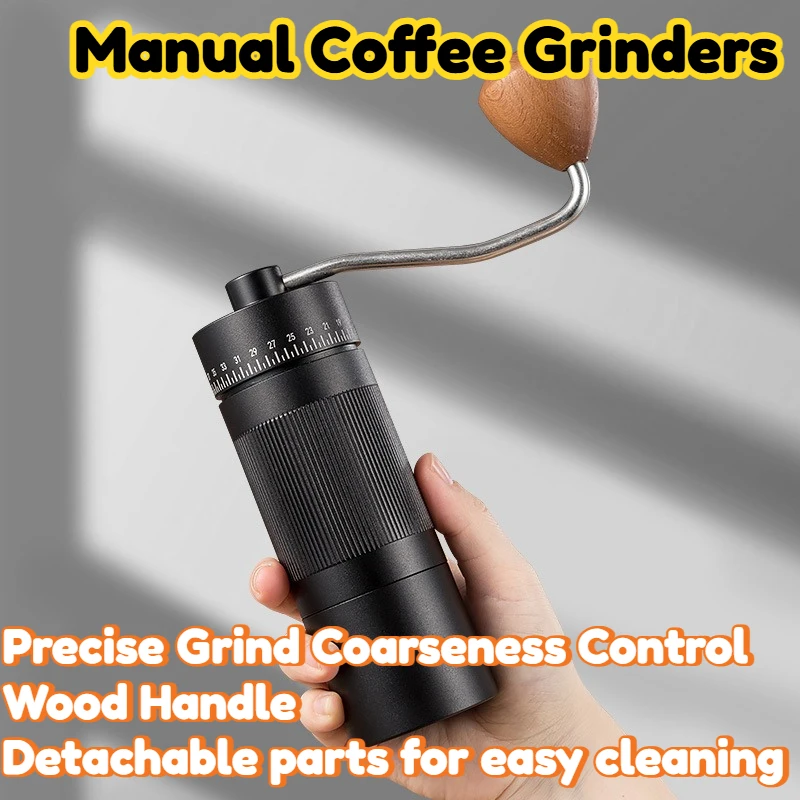 

Manual Coffee Grinders Stainless Steel Core Space Aluminum Body Wooden Handle Pour Over Espresso Specialty Brewing Hand Crank