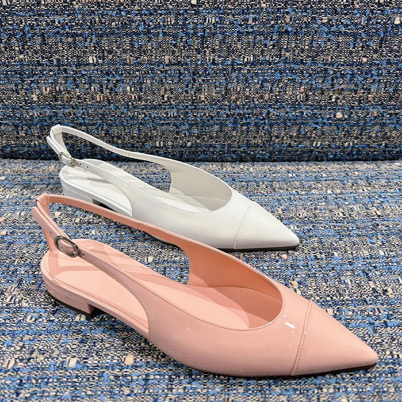 الصلبة Slingback أشار تو الصنادل الصيف مشبك حزام الشقق منخفضة الكعب أحذية النساء في الهواء الطلق Zapatos Mujer