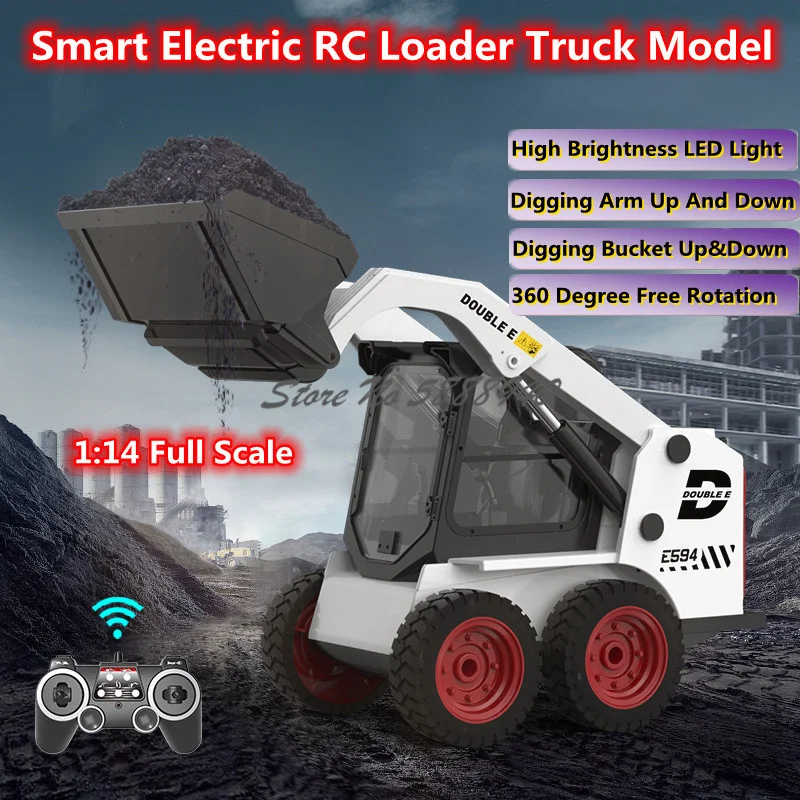 1:14 360 °   Obrotowa elektryczna ładowarka RC spychacz ciężarówka 2.4G 4WD ramię łyżki w górę w dół regulacja prędkości zdalnie sterowana ciężarówka inżynieryjna