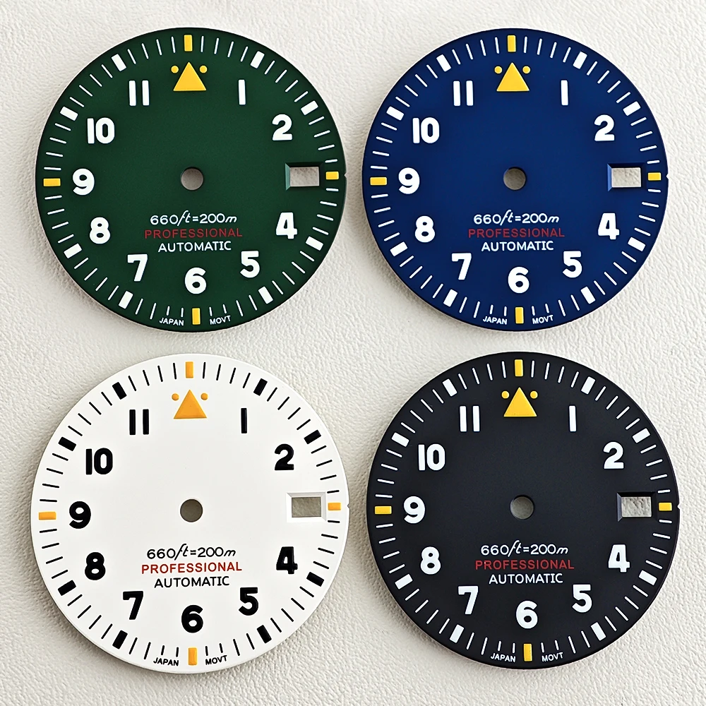 SUPER NH35 29mm Pilot Watch Dial Green Luminous Fit for NH35 NH36 Automatic Movement Watch Modified Accessories With Hands