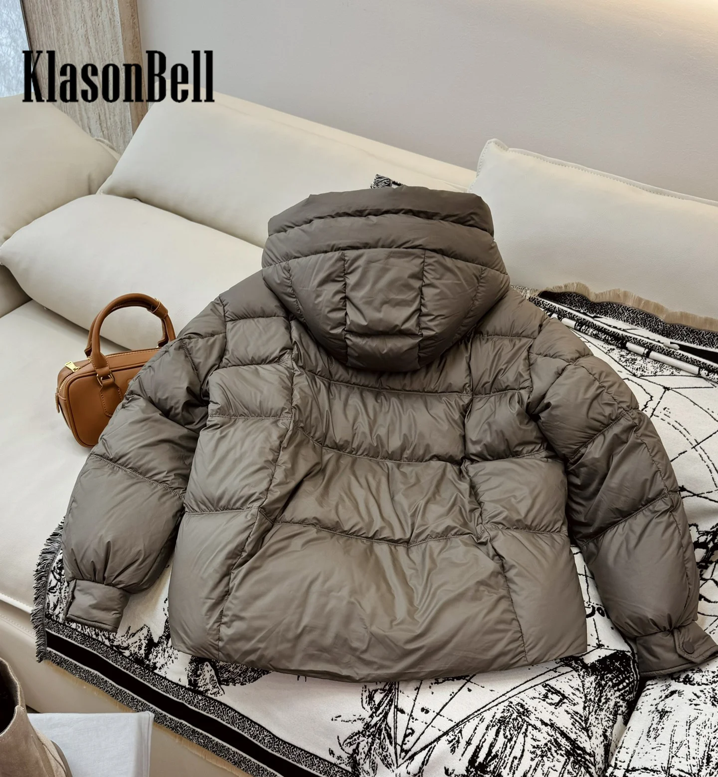 9.5 KlasonBell Women Fashion Casual Bread Short Down Outerwear Lace-up Hooded Thick Long Sleeve Goose Down Jacket