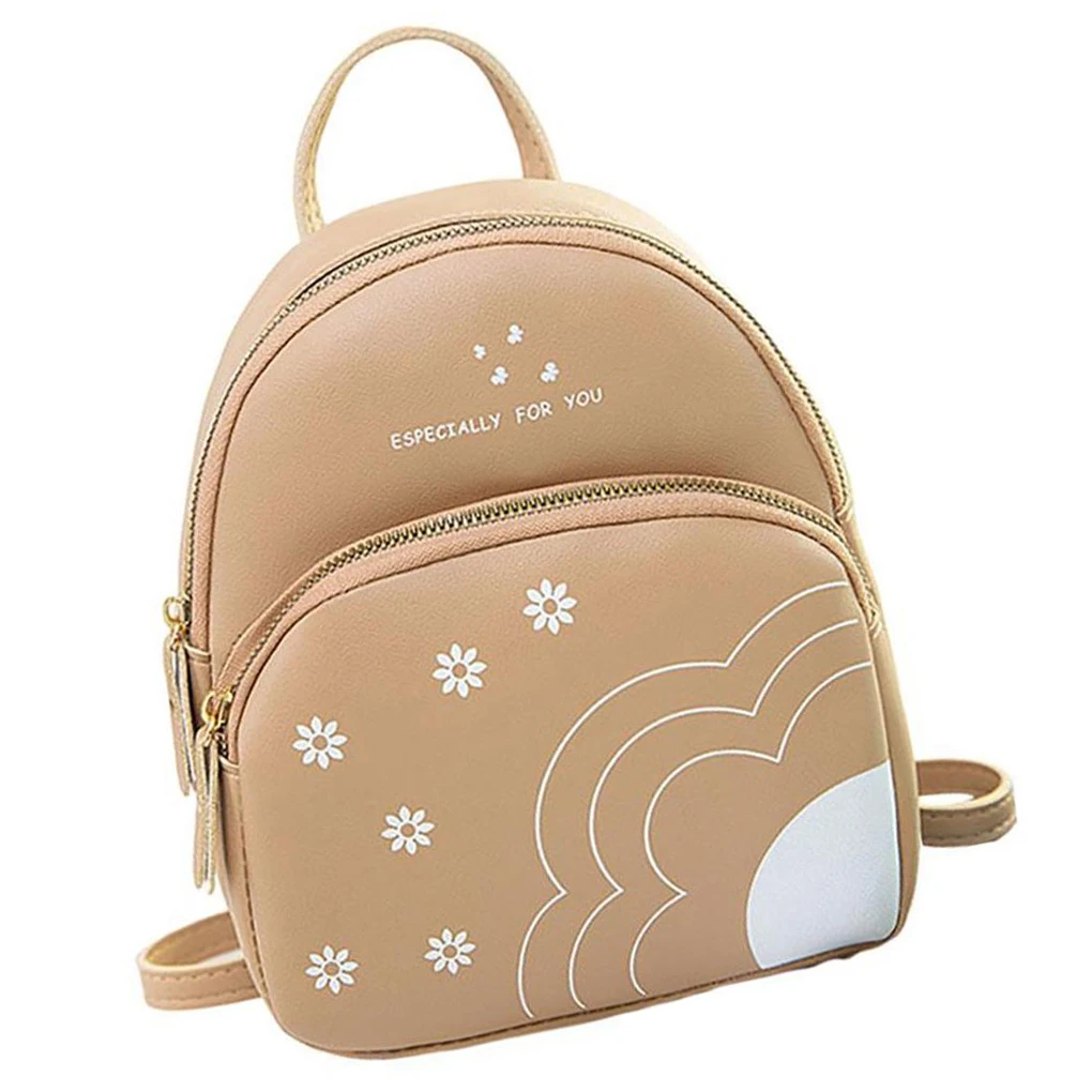 Women Mini Backpack Fashion Flower Print PU Cosmetic Bag Travel Shopping