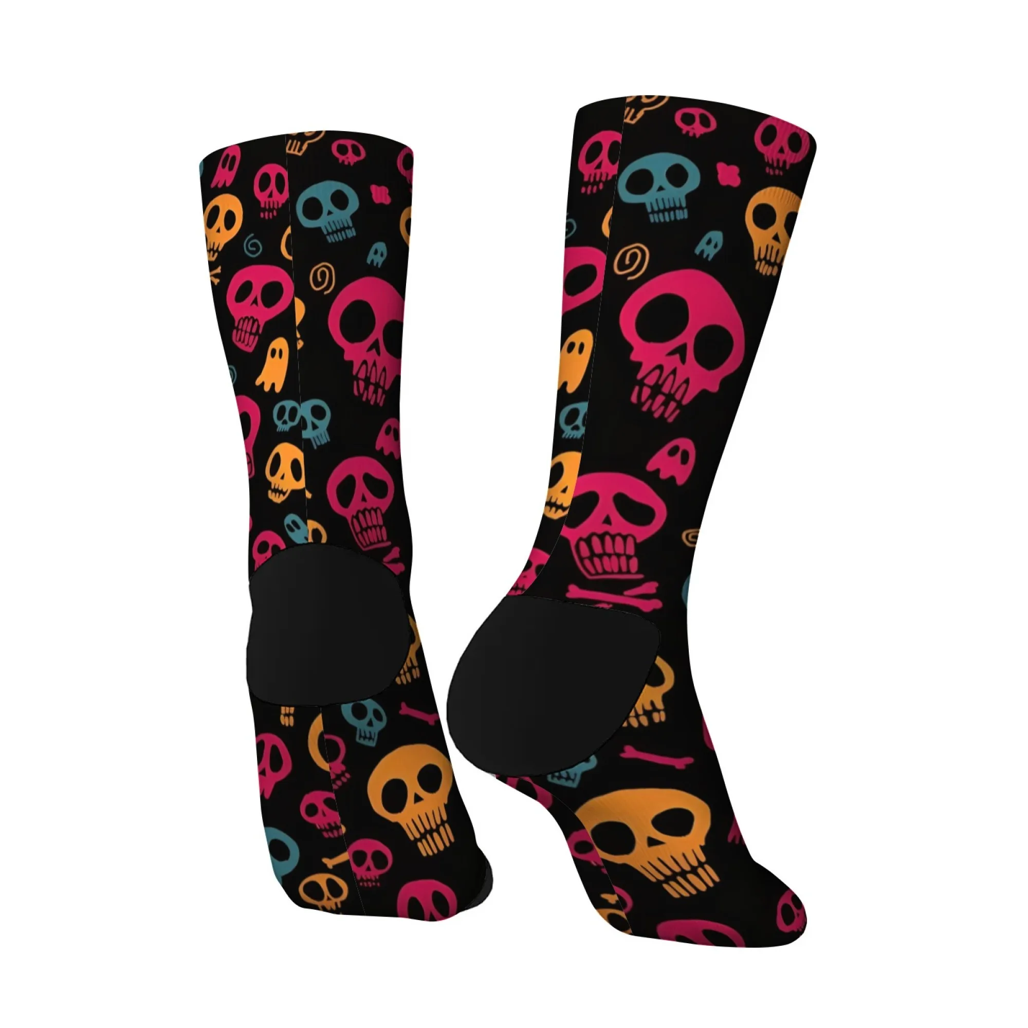 Colorful Skull Pattern Crew Socks Streetwear Unisex Anti - Slip Breathable Soft Comfortable Perfect for Party Crazy Gift