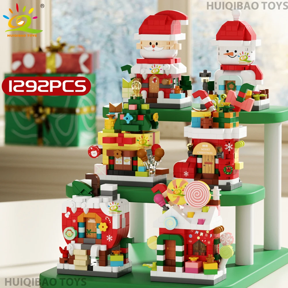 HUIQIBAO – maison à Dessert de noël, arbre, modèle père noël, bloc de construction, briques à monter soi-même, jouets pour enfants et adultes, ornement de bureau, cadeau
