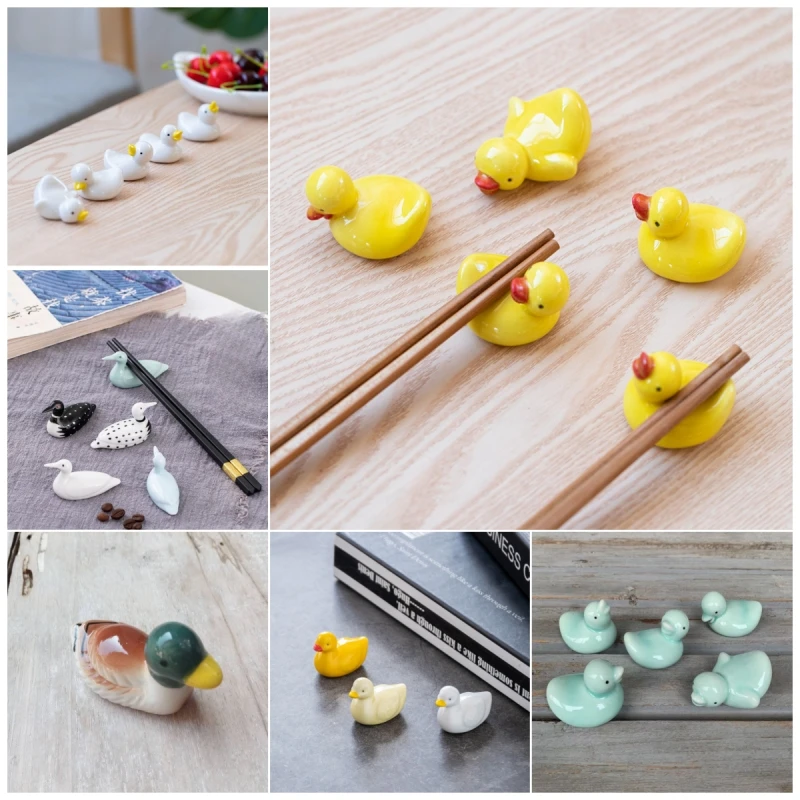 Japanese Duck-shaped Chopstick Holder Home Kitchen Table Decorations Cute Ceramic Crafts Micro-landscaping Ornaments