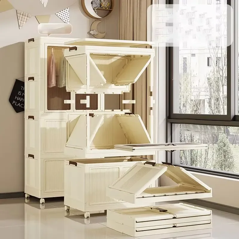 Foldable Plastic Baby Wardrobe Large Capacity Toy Storage Box Removable Bedding Cabinet For Kids Bedroom Organization