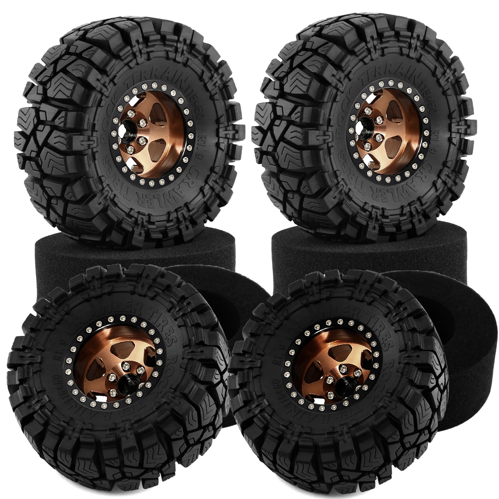 RED SPIDER 4Pcs 115*50mm 1.9 RC Rubber Tire & Metal Beadlock Wheel Set With Accessories For 1/10 RC Off-Road Rock Crawler Truck