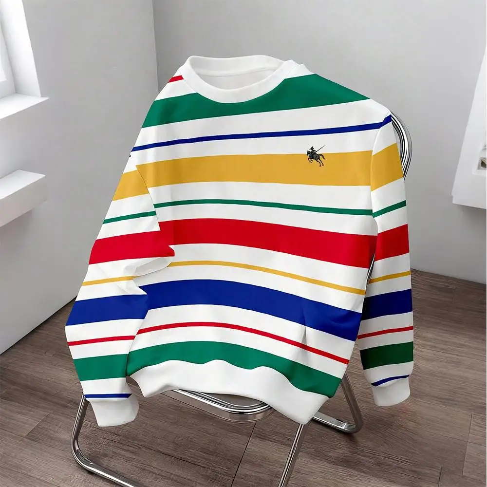 Autumn And Winter New Striped Casual Lightweight Sweatshirt Unisex Color-blocked Fashion Pullover Y2K Versatile Crew Neck Top