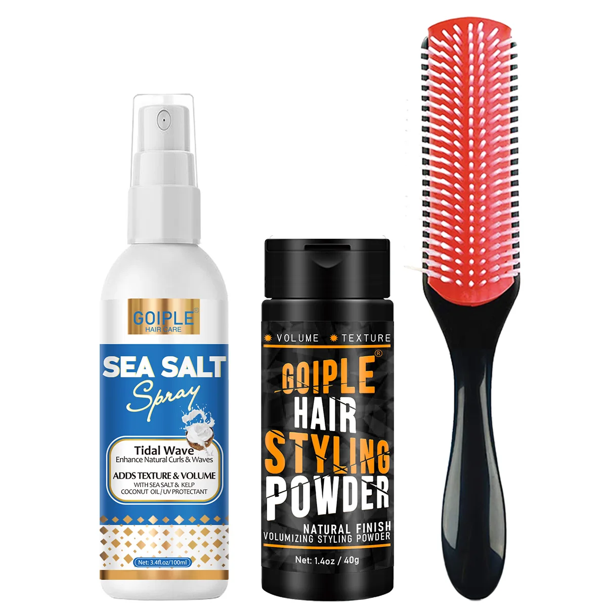Men Beach Hair Styling Kit Moisturizing Defining Sea Salt Spray Increase Hair Thickness and Volume Fluffy Styling Powder & Brush