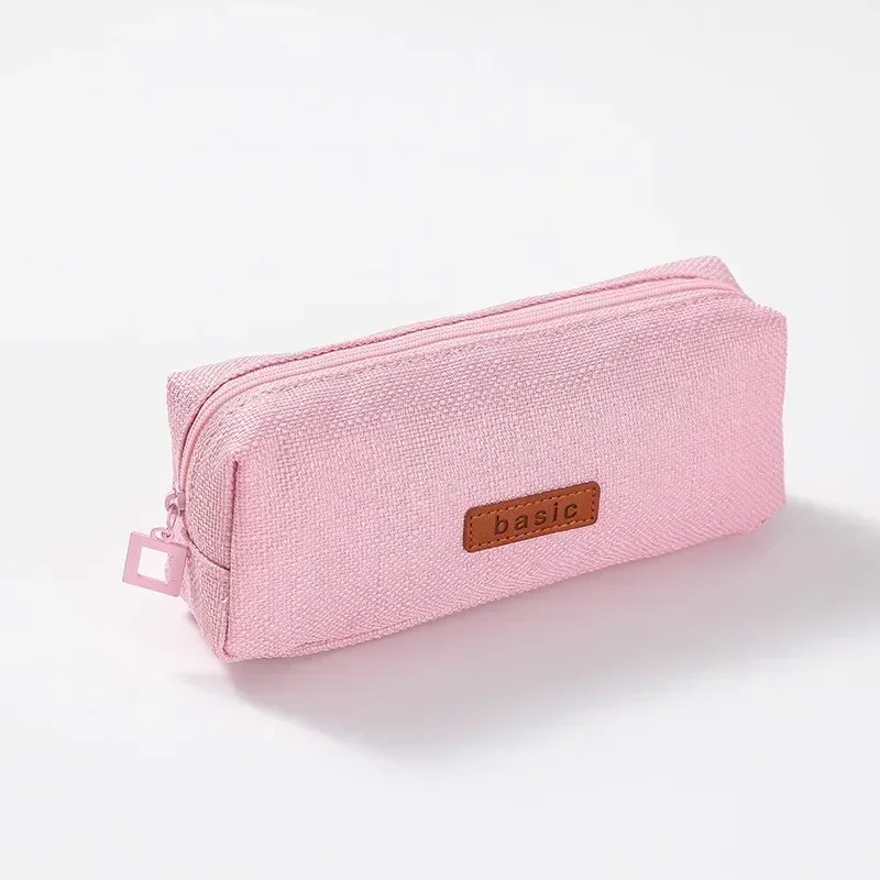 1 Piece Simplicity Pencil Case for Kids Fashion Solid Color Pencil Bag Cotton Linen High Capacity Stationery Storage Bag Student