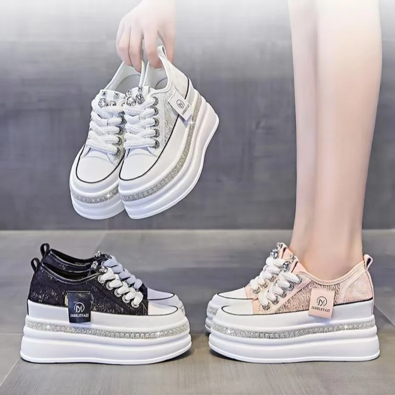 

Летние парусиновые дышащие ботильоны высокого качества 8 см, женская спортивная обувь на танкетке с сеткой, увеличивающая рост, женская обувь 2025