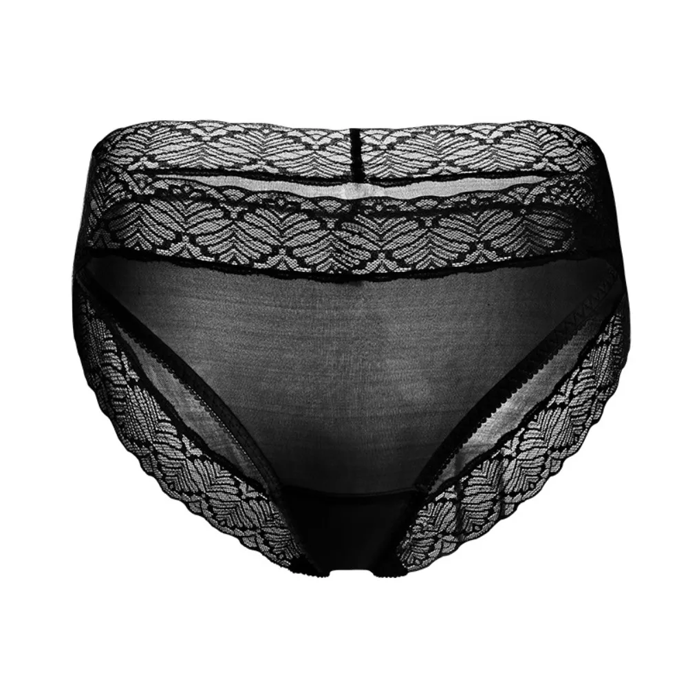 ملابس داخلية نسائية غير رسمية رفيعة متوسطة الارتفاع من حرير التوت الطبيعي دانتيل مثير مريح للتنفس سروال مثلث صديق للبشرة #6
