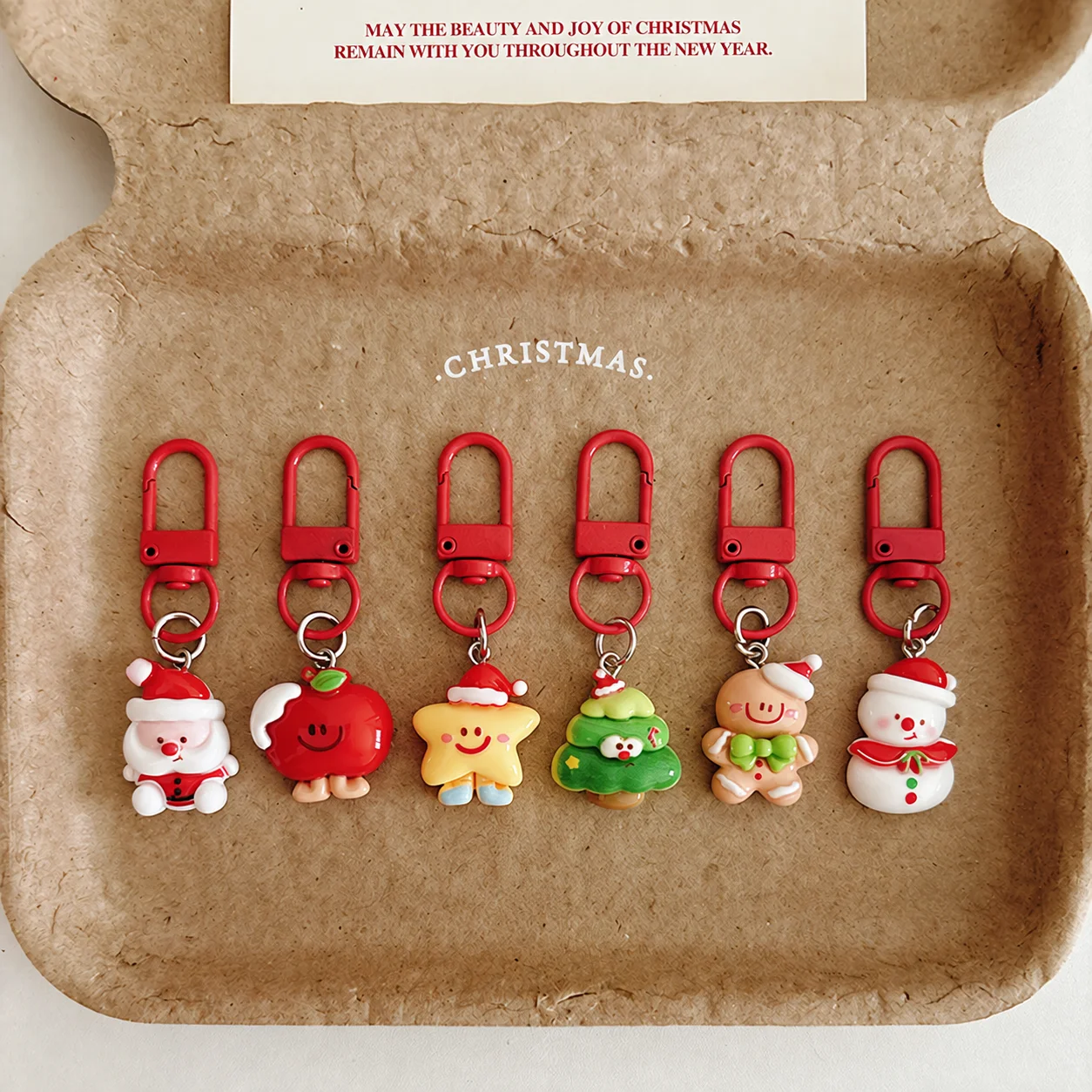 Santa Keychain Resin Backpack Charm Key Ring Charm Metal Cute Christmas Keychain For Party Favors Backpack Zippers Travel