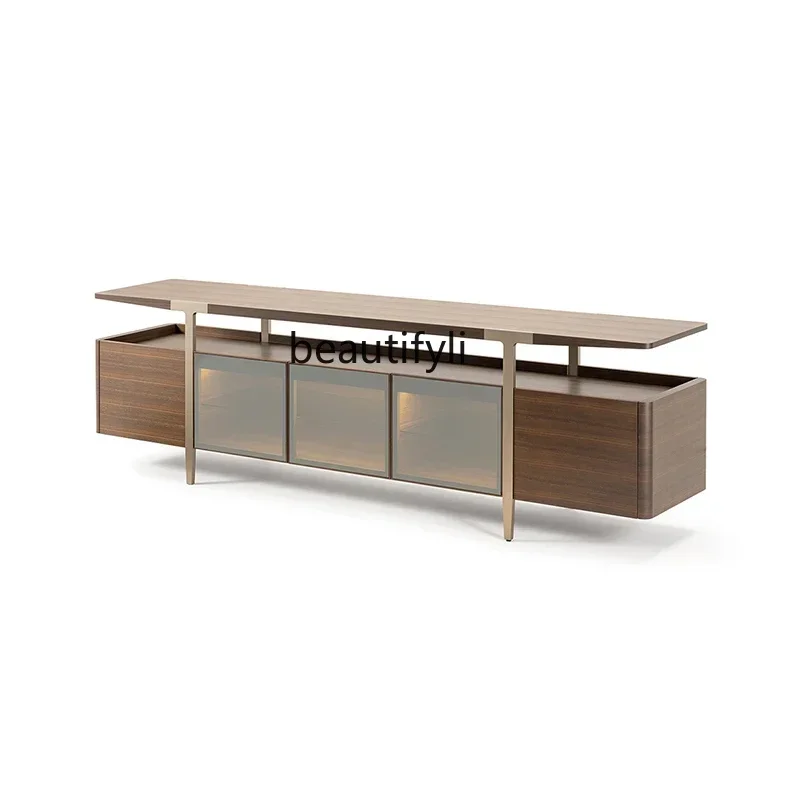 

NEW Italian minimalist TV locker tempered glass cabinet door Nordic solid wood stainless steel floor cabinet