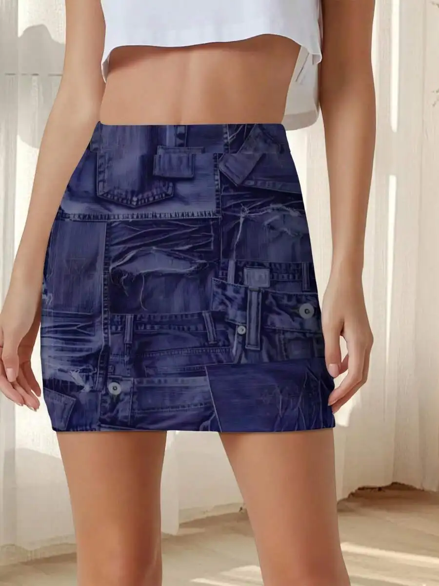 Women High Waisted Denim Patchwork Mini Skirt