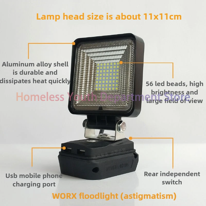 LED Light Lamp for WORX Lithium Battery Working Light Outdoor Emergency Maintenance Lights Astigmatism Useful Floodlights