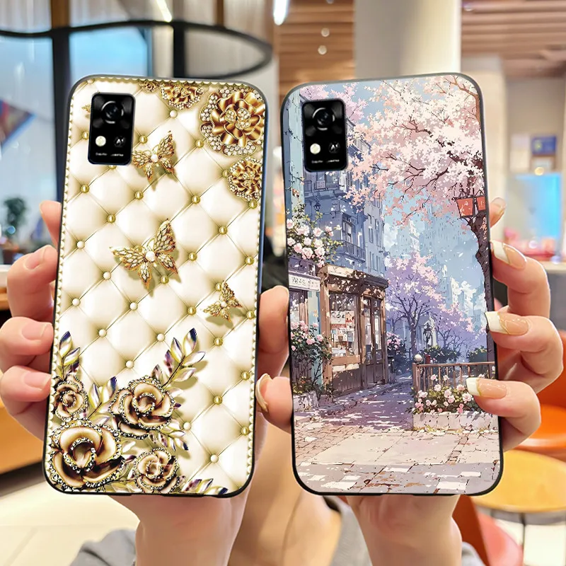 Para ZTE Blade A31 Jelly cubierta negra suave nuevo patrón divertido gato Rosa nube rosa conejo astronauta carcasa hoja A31 Funda