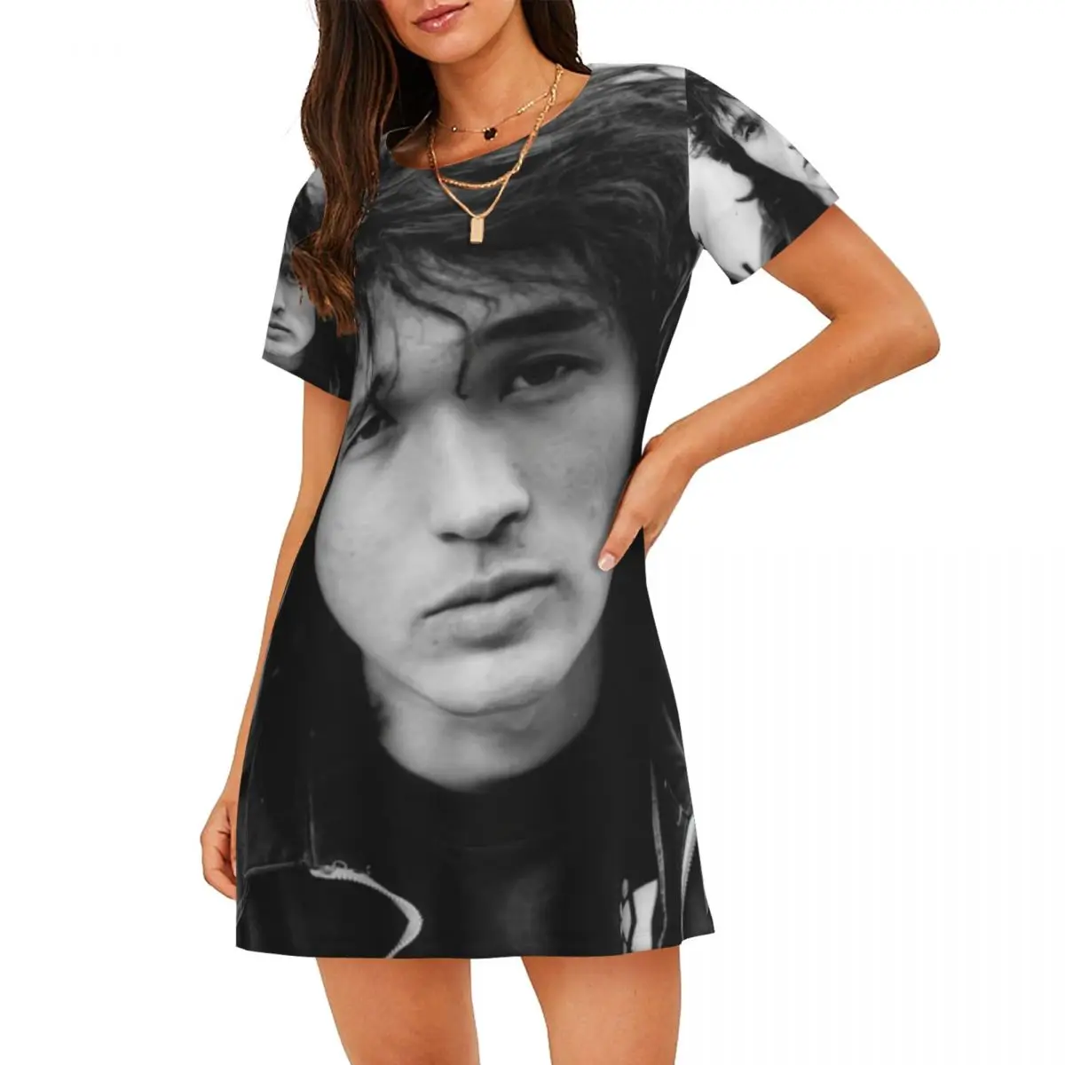 

Custom Handsome Viktor Tsoi Kino Women Nightgown Sleepwear Short Sleeves Rusian Legend Rock Singer Nightgowns Women's Pajamas