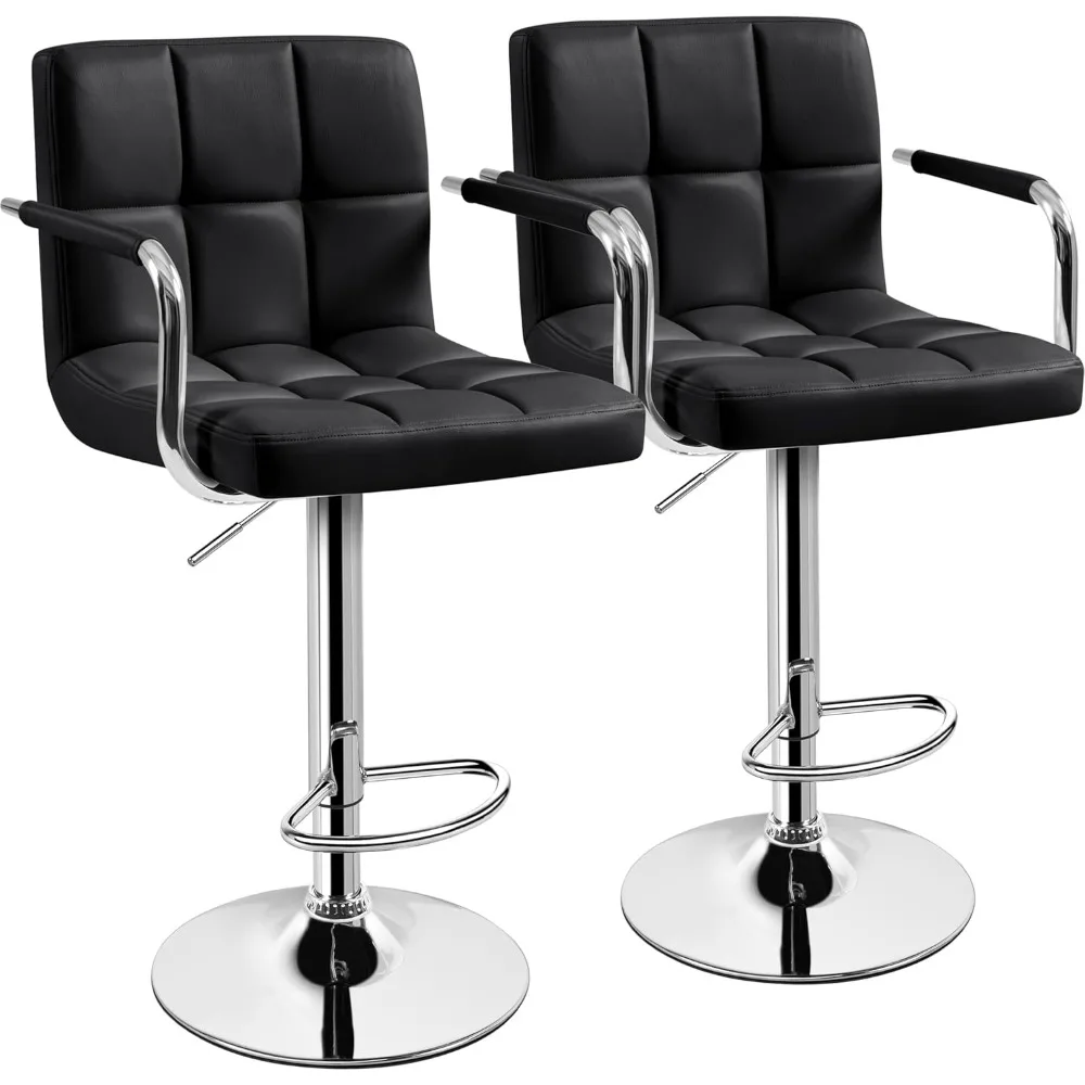 Bar Stools Set of 2, PU Leather Height Adjustable Swivel Barstools, Hydraulic Kitchen Counter Height Bar Chairs, Customized