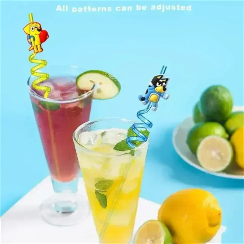 Moose Kawaii Bluey Family Cartoon Creative Straw Accessories Party Home Cute Animal Theme Colorful Straws Bluey And His Friends