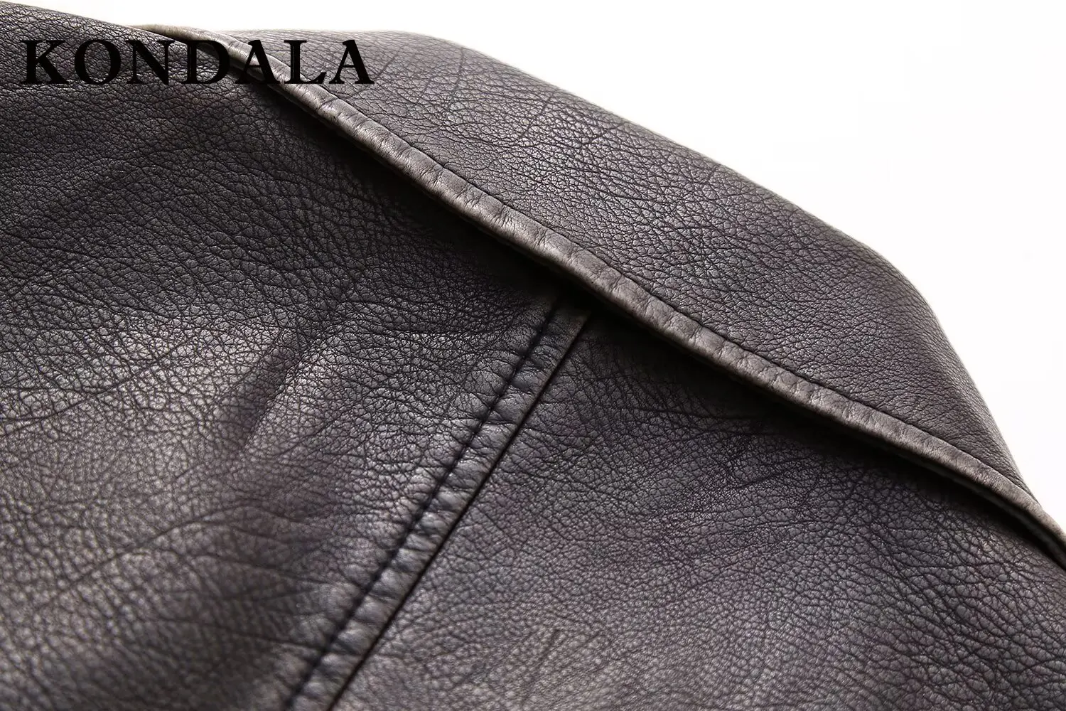 KONDALA خمر 2025 النساء الخريف الصدريات سترة جلدية أكمام سستة جيب جاكيتات الشارع الشهير الحديثة شيك فضفاض أبلى #6