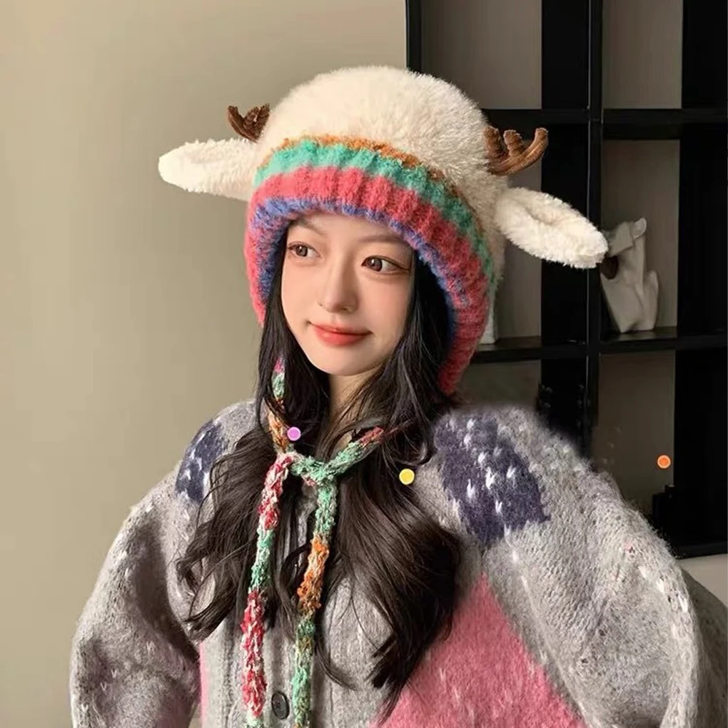 1PC Fashion Cute Christmas Antlers Plush Soft and Comfy Keep Warm in Autumn and Winter Ear Protectors Knitted Wool Hat