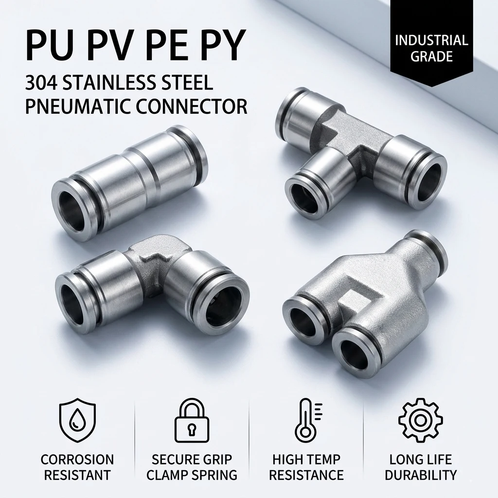 PU PV PE PY 304 Stainless Steel Pneumatic Connector, High-Pressure Air Pipe Fitting, Secure Grip Clamp, Corrosion Resistant
