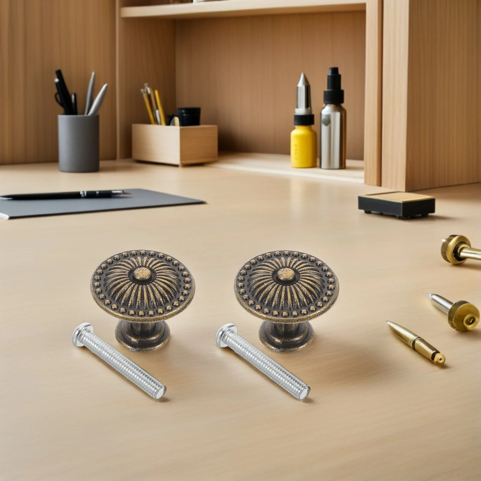 8 قطعة مقابض سبائك البرونز الرجعية خمر درج الصلبة المستديرة مقابض سحب نمط خزانة تسحب لغرفة نوم خزانة المطبخ #6