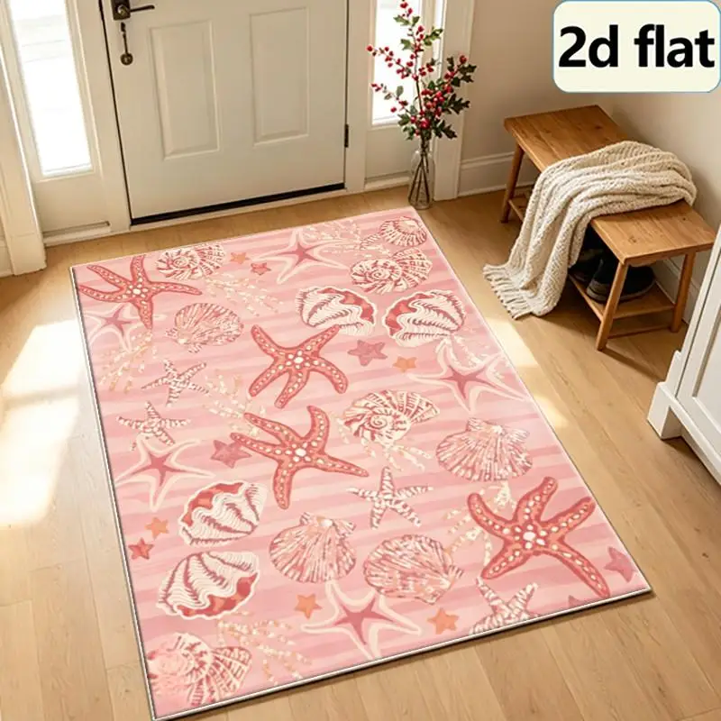 1-Piece Set of Coastal Shell and Starfish Pattern Carpet, Soft and Comfortable, Suitable for All Seasons, Lightweight and Easy to Care For, Home Decor, Living Room, Bedroom, Entryway, Autumn and Winter
