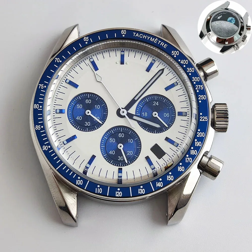 

39.7MM Men's Quartz Watches Stainless Steel Moon Case FIT VK63 VK64 Movement Case Watch Accessories Parts Fits 20mm Strap