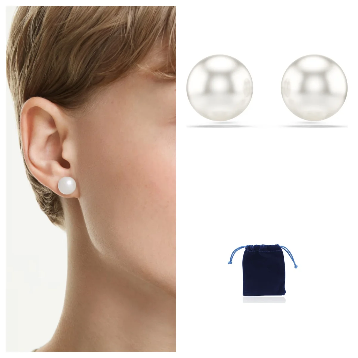 

Matrix stud earrings Crystal pearl, White, Rhodium plated