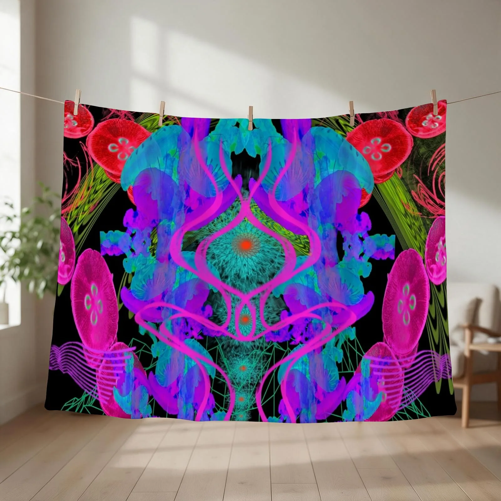 Jellyfish Warp (Psychedelic Blacklight UV Ultraviolet) Throw Blanket Thins Large Blankets For Baby For Baby Blankets