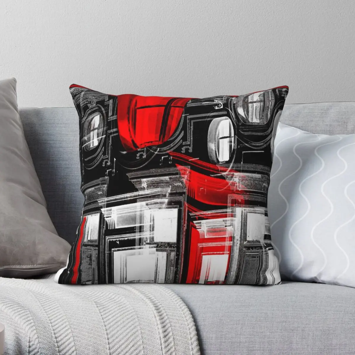 

Abstract Red Square Pillowcase Polyester Linen Velvet Printed Zip Decor Throw Pillow Case Car Cushion Case 45x45