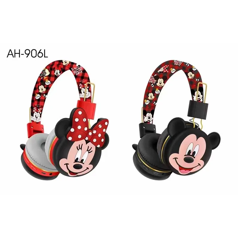 หูฟังบลูทูธดิสนีย์ ah-906มิกกี้มินนี่หูฟังเอียบัดไร้สายหูฟังไฮไฟพับได้พร้อมไมค์อะนิเมะการ์ตูนของขวัญสำหรับเด็ก