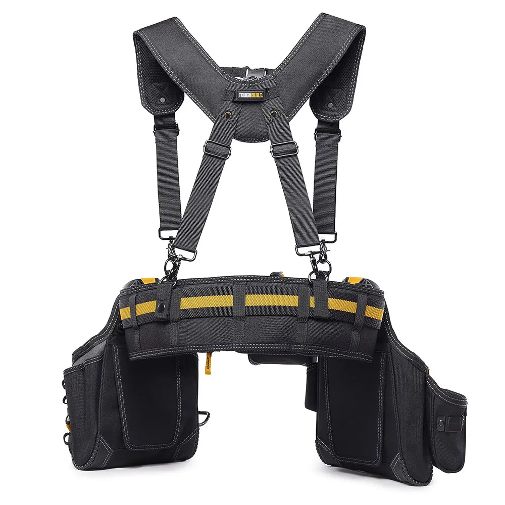 TOUGHBUILT TB-CT-101-5P 5PC Contractor Tool Belt Set Suspenders Cliptech Pouches for Electrician Carpenter Construction