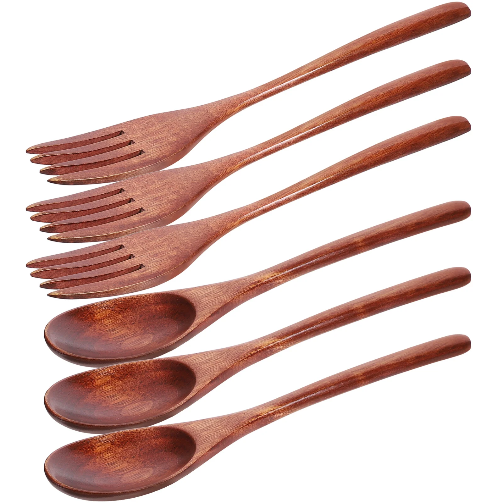 

6Pcs Real Wood Fork Spoon Kit Ergonomic Design Multi-Function Cake Salad Dessert Utensils Lightweight Portable Home Restaurant